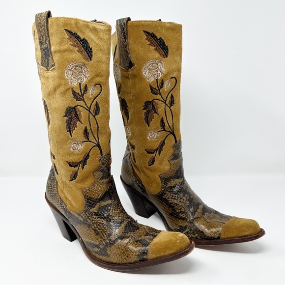 ANTONIO MELANI Shoes - ANTONIO MELANI FLORAL SUEDE POINTED TOE SNAKE WESTERN BOOT 6.5